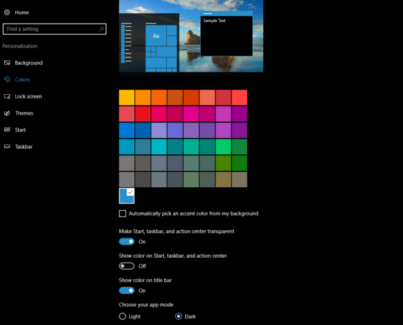 windows 10 anniversary update dark mode