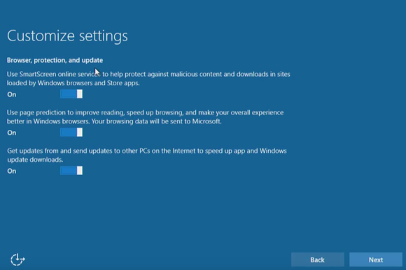 windows 10 install customize settings browser protection update