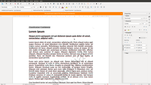 A classified document in LibreOffice Writer.