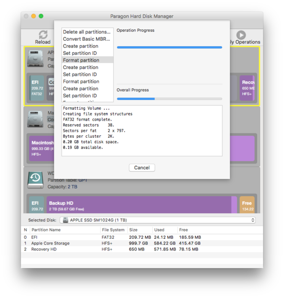 paragon hard disk manager format in progress