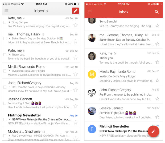 gmail ios app before and after
