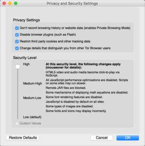 privatei tor security settings