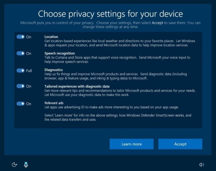 Win10 Creators Update: Privacy settings