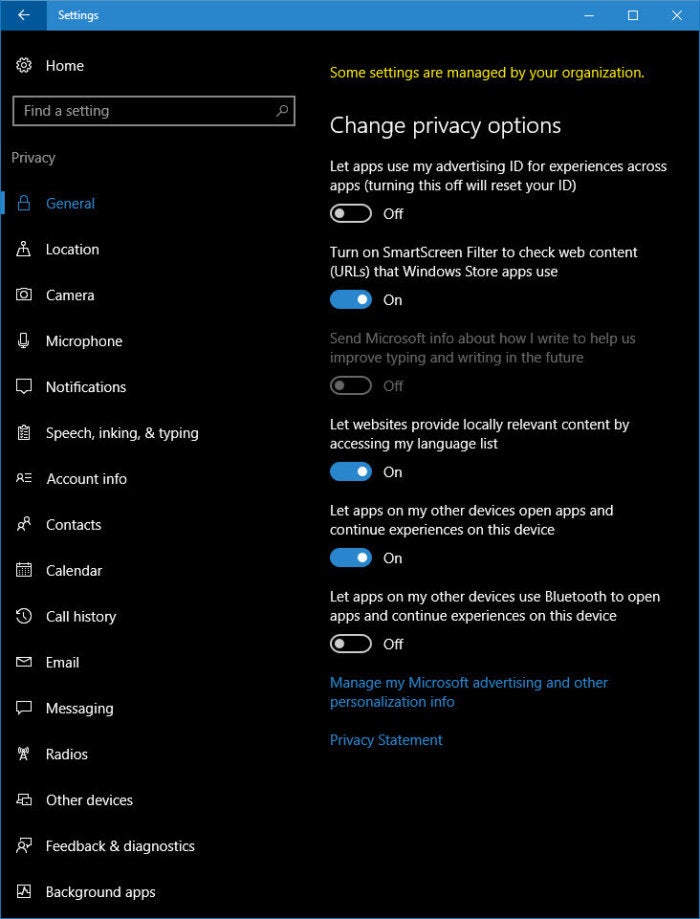 Win10 Creators Update: Privacy Settings