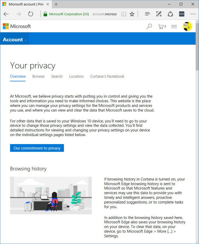 Microsoft account privacy webpage