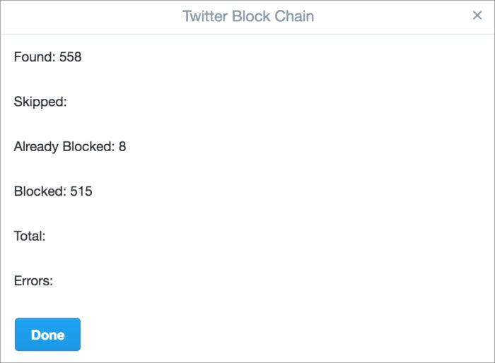 privatei twitter block chain count