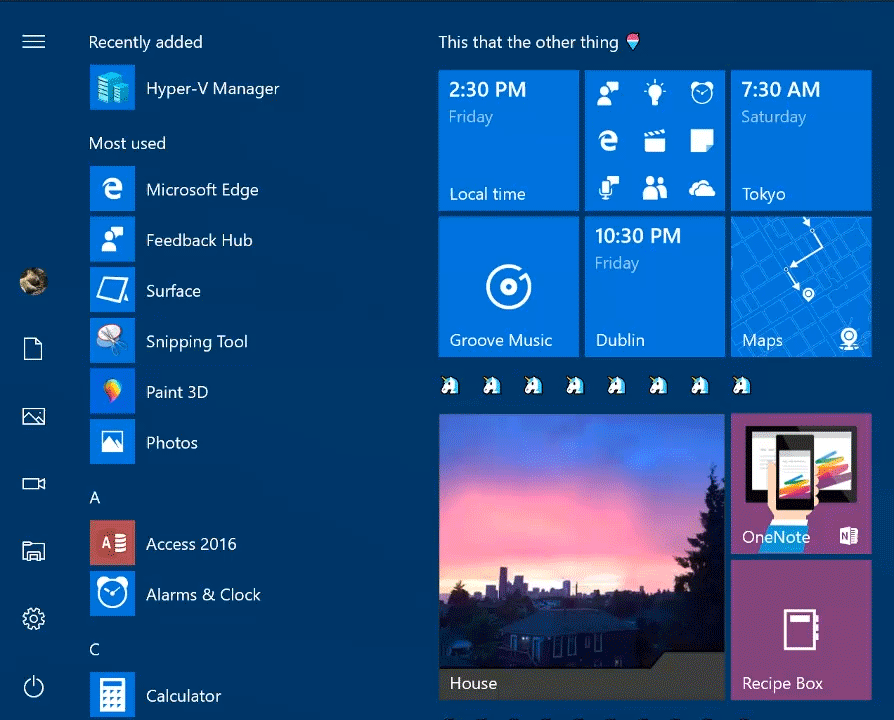 Windows 10 start folders