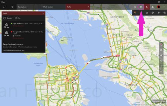 Windows 10 Creators Update maps traffic check edit