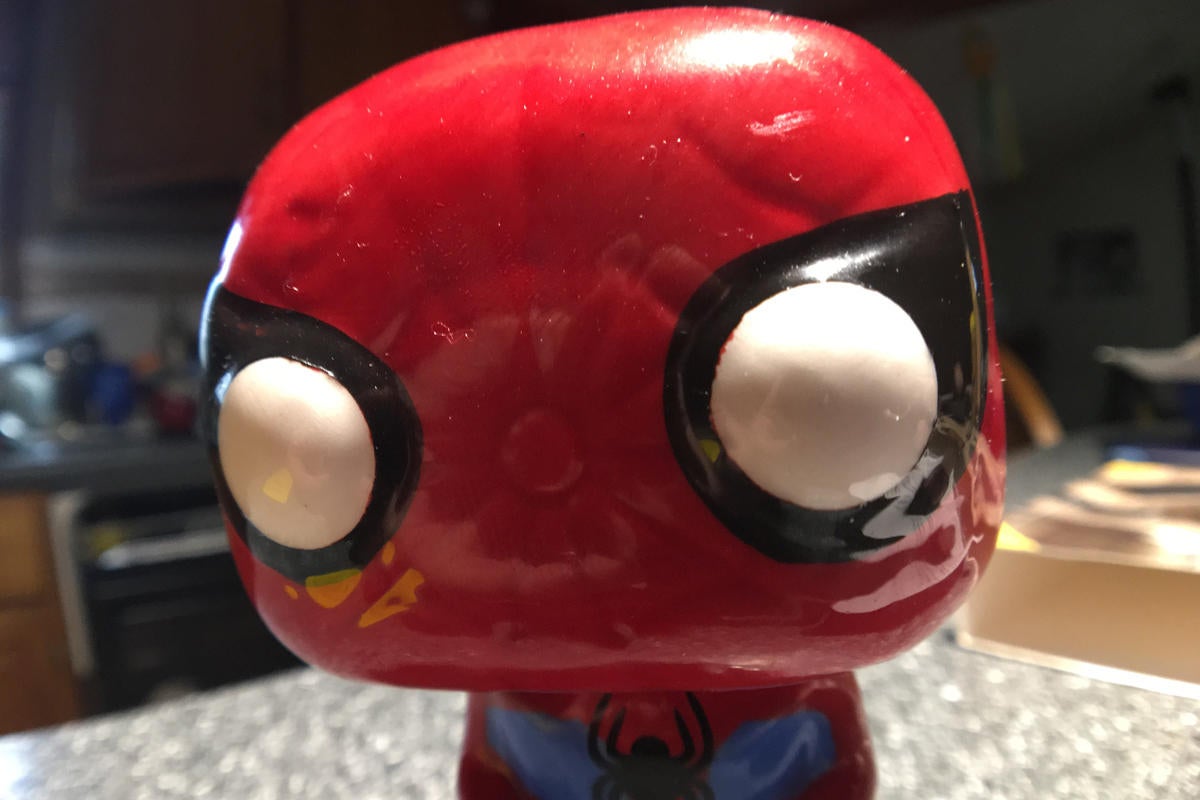 Spiderman Funko Pop salt shaker close-up