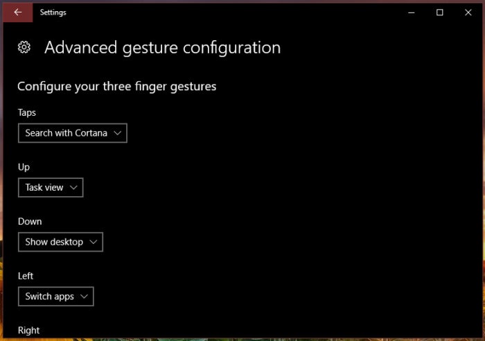 Windows 10 Creators Update touchpad advanced gesture configuration