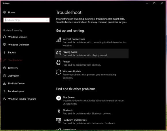 Windows 10 Creators Update troubleshooters