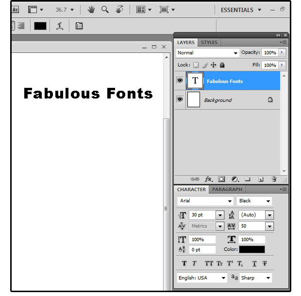 02 enter text open layers styles character paragraph tools windows