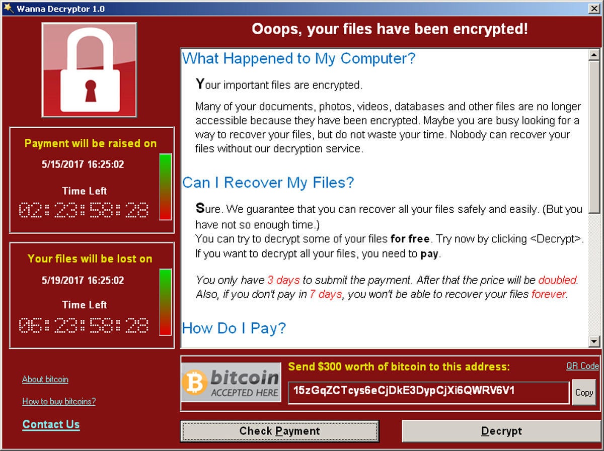 wannacry ransom screenshot