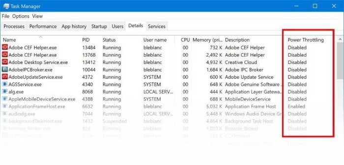 windows 10 preview power throttling