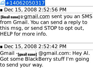 SMS Text Gmail Chat on BlackBerry screen