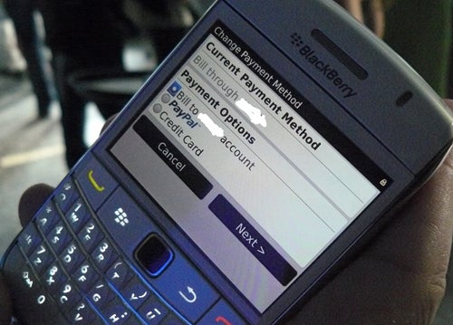 BlackBerry App World 2.0 Carrier Billing Screen