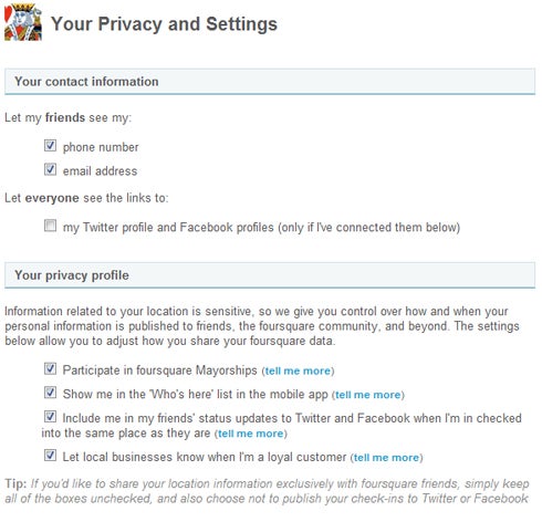Foursquare Privacy Settings Screen