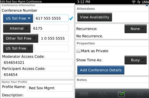 BlackBerry Mobile Conferencing Conference Profile Details