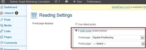 WordPress Static Page