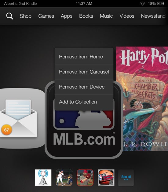 Amazon Kindle Fire 7 HDX homescreen carousel options