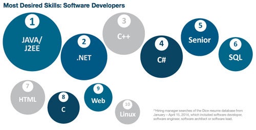 Most searched for developer skills