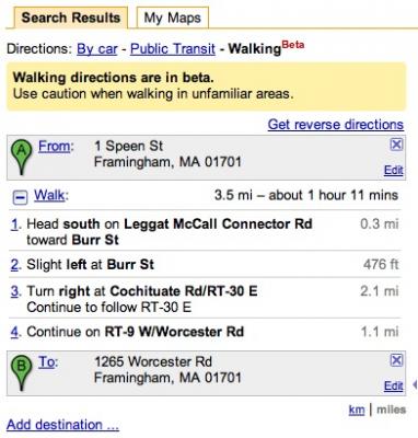 Google Maps now offers walking directions.