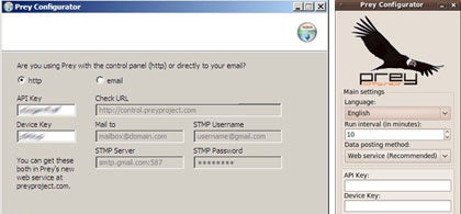 Configuring the Prey software