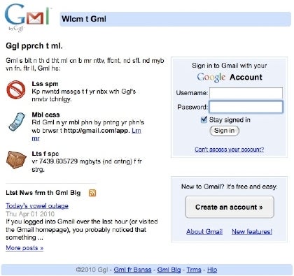 Gmail without vowels
