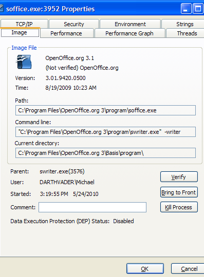 Process Explorer - Process Properties