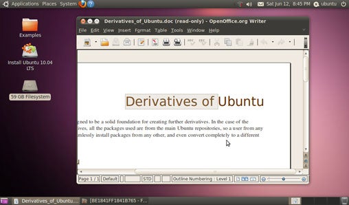 Ubuntu Linux desktop with OpenOffice.org document