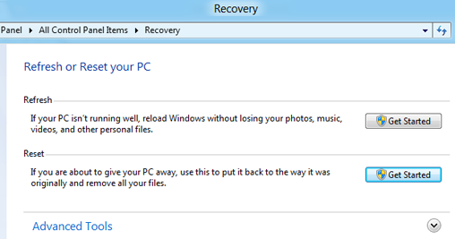 Windows 8 Refresh and Reset