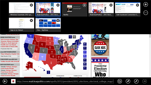 The Windows 8 IE app with controls