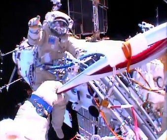 Olympic torch on spacewalk