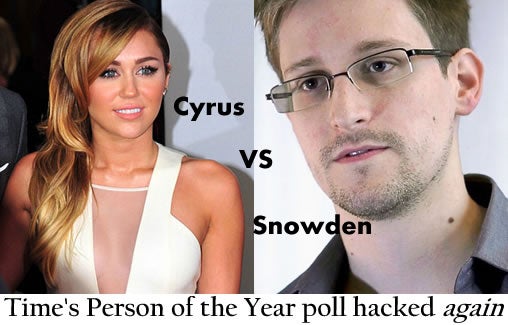 Cyrus vs Snowden, Time's Person of the Year poll hacked again