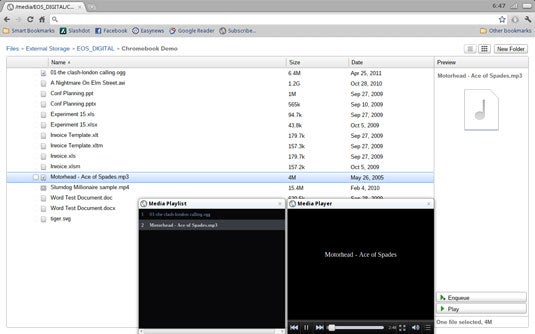The Chrome OS file manager and Media Player demonstrate what Chrome OS is good for: browsing the Web.