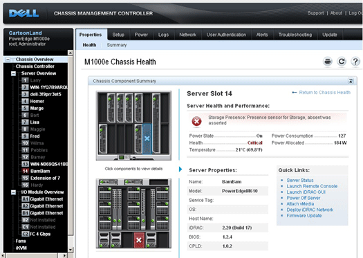 The Dell Chassis Management Controller puts blade server details and alerts right at your fingertips.