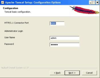Selecting a listening port and administrative user name and password