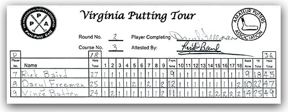 Virginia Putting Tour scorecard
