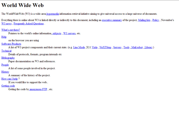 The first Web page, hosted at CERN