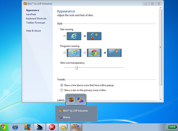 Bins screenshot