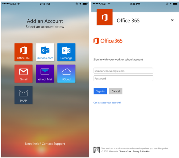 The new Office 365 login option in Outlook for iOS