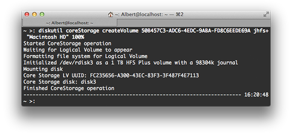 Output of diskutil coreStorage create command