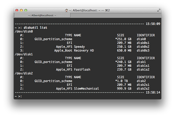 A list of the attached devices using Terminal