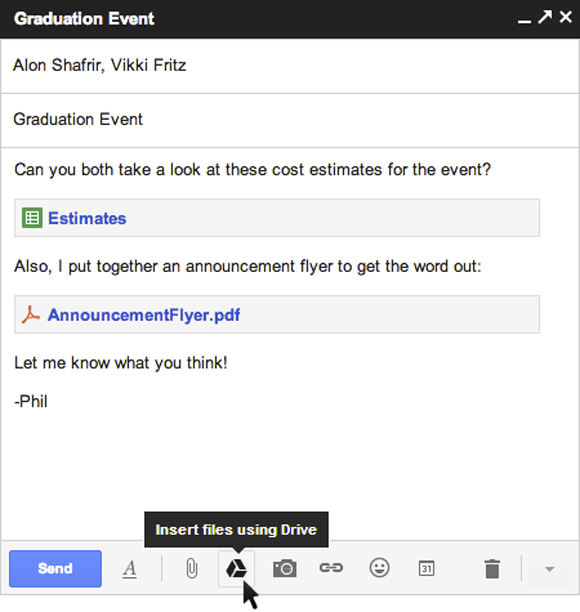 how to share google drive link in gmail