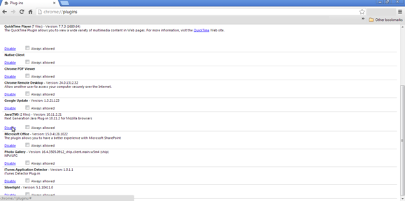 java chrome disable