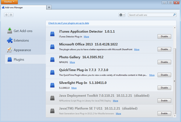 java firefox disable