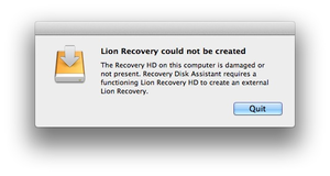 lion recovery disk assistant error creating