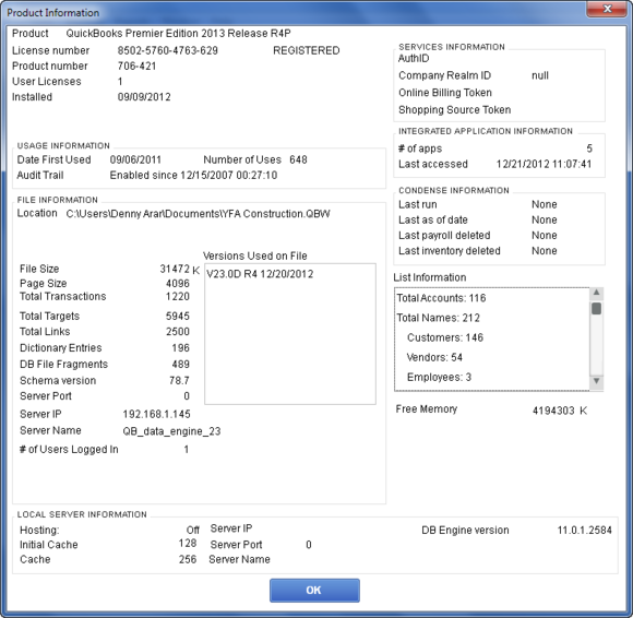 find quickbooks license and product number in quickbooks