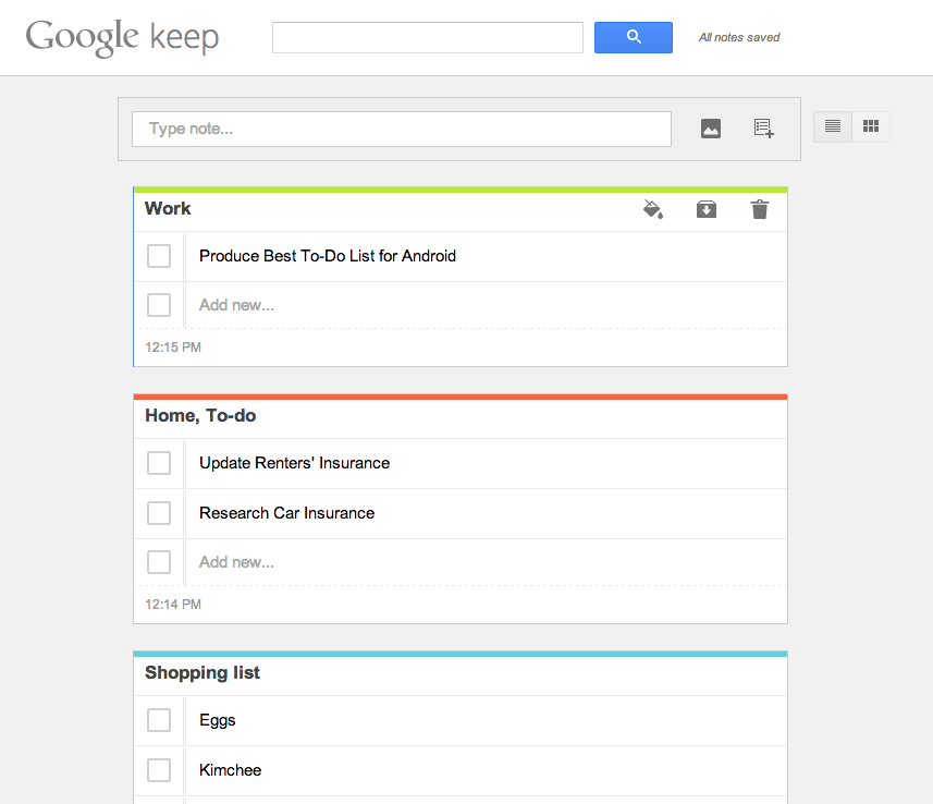 google keep todo list