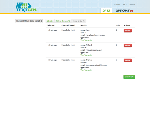 TextGen user interface